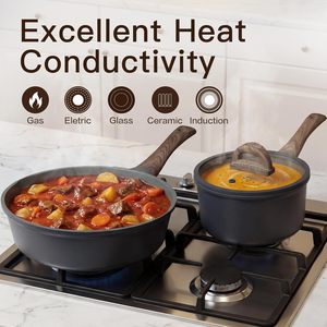 Juego de Utensilios de Cocina Modernos de Aluminio Fundido Negro No Tóxico, Sartén Antiadherente con Tapa de Vidrio para Cocinar - Product Image 3