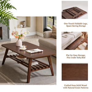 Tavolino da Caffè in Legno con Ripiano Portaoggetti, Stile Mid-Century, Rettangolare, Marrone Noce, Arredamento per Soggiorno - Product Image 5