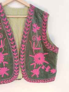 Chaqueta Bomber de Terciopelo Bordada a Mano India con Diseño Floral Boho Suzani, Reversible y Ecológica para Invierno - Product Image 5