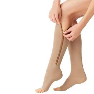 Bacak desteği tıbbi varisli damarları önlemek Unisex açık Toe diz boyu fermuar sıkıştırma çorap kadın ince uyku güzellik