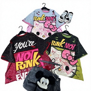 เสื้อยืดแขนสั้นลำลองผู้หญิง Heartbreak Revenge ผ้าฝ้ายเจอร์ซีย์ 100% พิมพ์ลายตัวอักษรประดับเพชร สีขาวดำ สำหรับฤดูใบไม้ผลิ รุ่น 1048 - Product Image 1