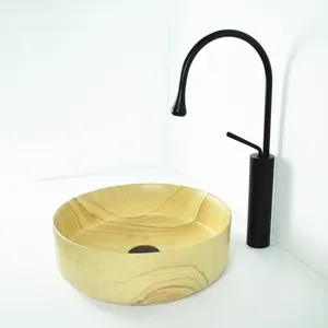 Modern Small Hand Wood Grain Art Design Commercial Basin Sanitary Ware Classic Hand Wash Basin Free Standing