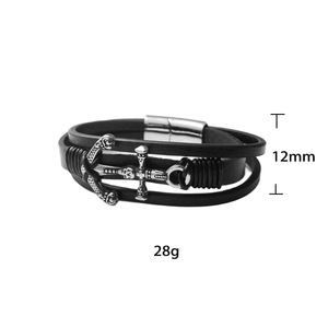 Anchor <b>Leather</b> <b>Bracelet</b> Black Titanium Steel Fashion Men's Jewelry - Product Image 5