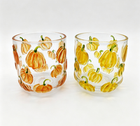 Pot à bougie en verre transparent avec motif de citrouille peint à la main, décoration d'automne pour la maison, Halloween, Thanksgiving, vente en gros