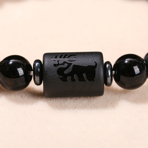 Pulsera Elástica de Piedras JD GEMS de Doble Cara con Doce Constelaciones del Zodiaco, Ojo de Tigre Amarillo Natural 3A, Obsidiana Negra y Hematita - Product Image 2