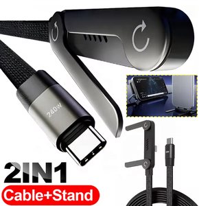 Cable de Carga Rápida de 240W Tipo C con Trenzado de Nailon y Soporte para Teléfono Integrado, Cable de Datos USB-C Plegable en Forma de T para Teléfono Móvil - Product Image 1