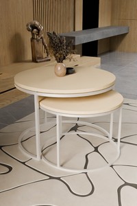 2-Piece Minimalist Living Room Set Round <b>Table</b> Single Coffee <b>Table</b> Side <b>Table</b> Coffee <b>Table</b> - Product Image 6