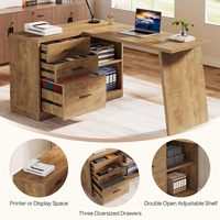 Bureau d'angle en L de 140 cm avec 3 tiroirs et étagères de rangement, en bois contemporain, écologique et durable, pour bureau à domicile, écriture et jeux