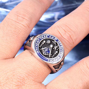 蓝色珐琅十字共济会印戒骑士圣殿骑士镀金18k珠宝结婚周年派对礼品订婚 - Product Image 5