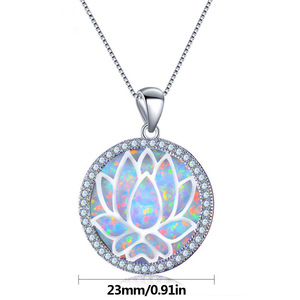 Europäisch-Amerikanische Mode Opal-Lotus-Anhänger Halskette Sommer Blumenschmuck Statement-Kette - Product Image 5
