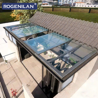 Ventana Corredera de Techo de Aluminio y Vidrio Eléctrica para Balcón ROGENILAN, Doble Acristalamiento, Retráctil, Tipo Tragaluz Superpuesto