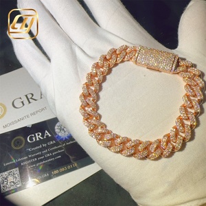 Pulsera de Cadena Cubana de Plata de Ley 925 con Moissanita VVS de 10mm, Estilo Hip Hop, Joyería de Moda con Incrustaciones de Moissanita VVS - Product Image 4