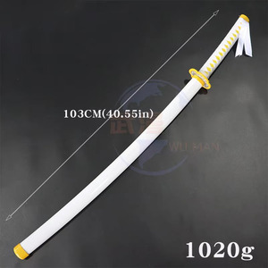 <span class=keywords><strong>Espada</strong></span> Nichirin de <span class=keywords><strong>Zenitsu</strong></span> Agatsuma, Katana de 103 cm sin afilar con funda blanca, accesorio de cosplay de anime para exhibición - Product Image 1