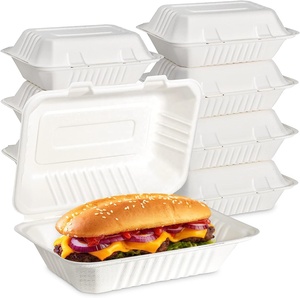 Phân hủy sinh học 9*6 inch Trắng vỏ sò bao bì container mía bã mía giấy bột giấy lấy đi thực phẩm Hộp Ăn Trưa - Product Image 1