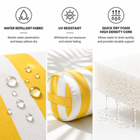 Coussin d'extérieur à bords rayés jaune et blanc, avec fermeture éclair dissimulée, poignée de transport, haute résilience, anti-affaissement