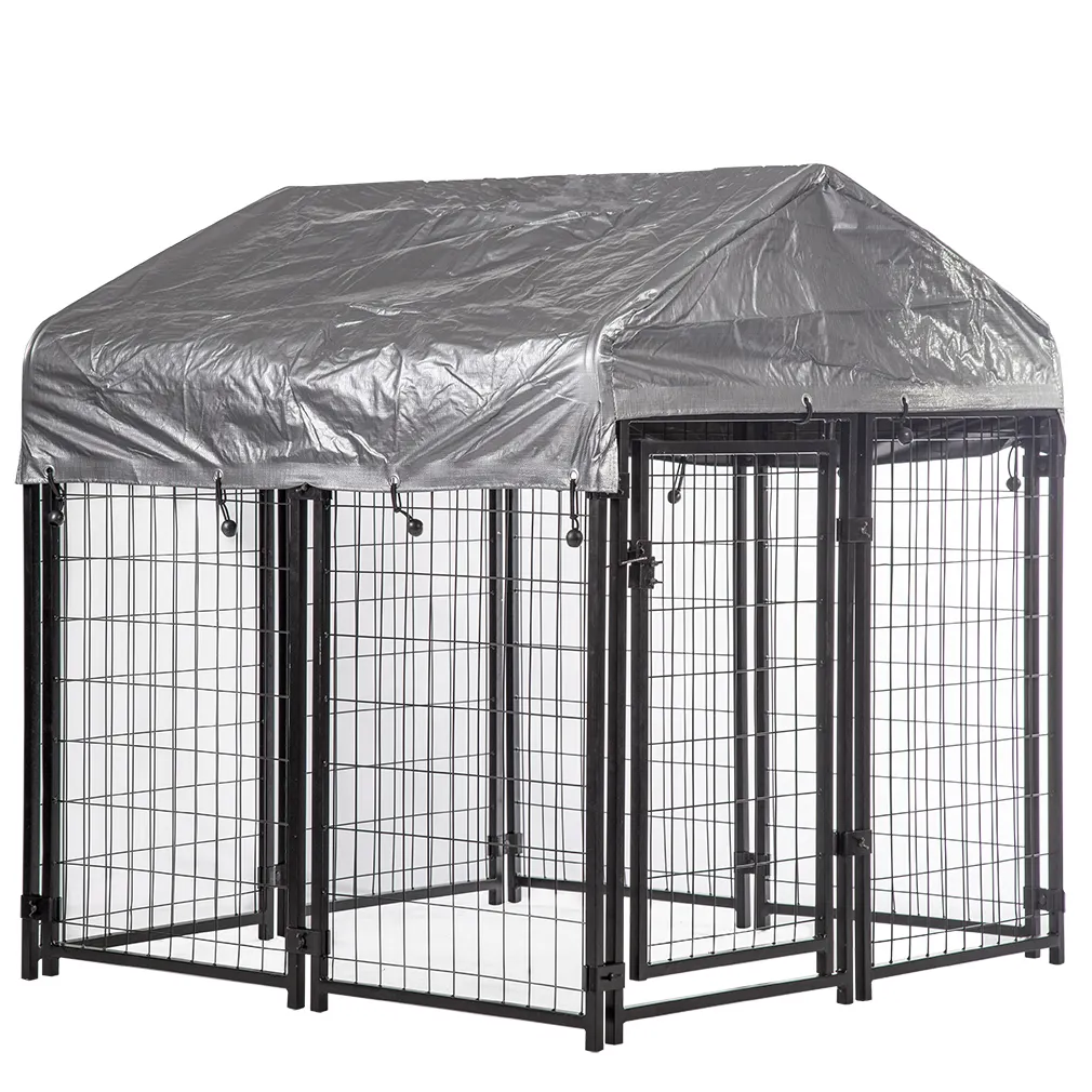 Outdoor Large Dog Kennel, Pet Outside Metal Crate ,Heavy Duty Dog Metal Kennel and Run Cage with Gate and Roof