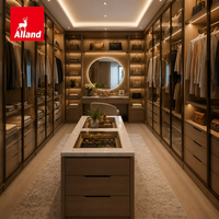 Armoire de luxe moderne en verre et bois avec éclairage LED en forme de U, ensemble complet sur mesure pour dressing Alland Factory