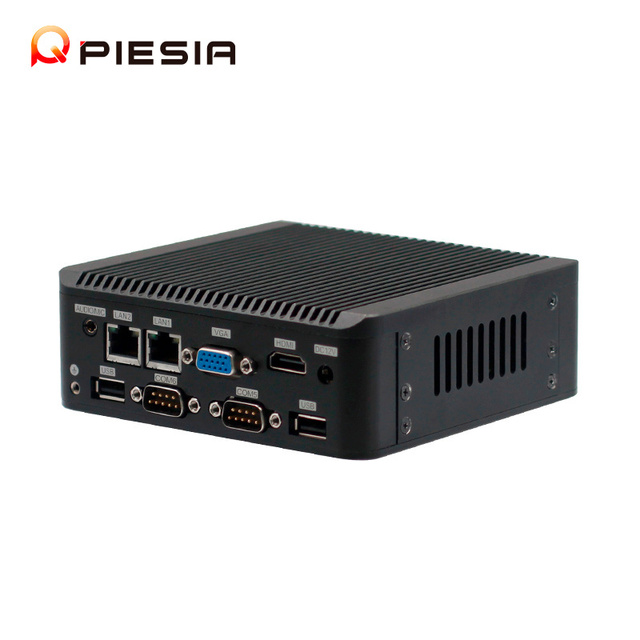 Piesia OEM Intel Celeron J4125 Fanless Mini PC 2 LAN 6Com 1*DDR4 8GB Ram Thin Client 1*HD1*VGA X86 Linux Industrial Nano Mini Pc