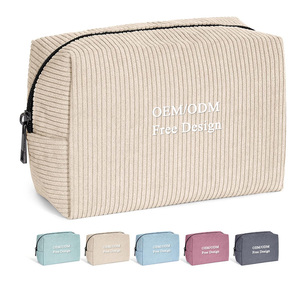 Pochette per Cosmetici in Velluto a Coste Personalizzata e Resistente con Cerniera Metallica, Piccola <span class=keywords><strong>Borsa</strong></span> per il Trucco <span class=keywords><strong>da</strong></span> Donna per <span class=keywords><strong>Borsa</strong></span> - Product Image 1