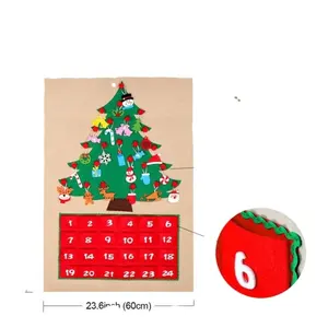 Kostenloser Versand Weihnachts-Advent-Stoffskalender Weihnachtsbaum Countdown-Kalender mit Taschen Neujahr hängende Ornamente
