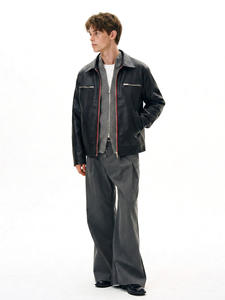 Chaqueta de <span class=keywords><strong>PU</strong></span> Estilo Motociclista Retro para Hombre, Personalizada, de Alta Calidad, Sólida, a la Moda y Versátil - Product Image 3