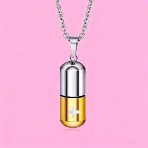 Unisex Altın Kaplama Hap Açılabilir Kolye Paslanmaz Çelik Kapsül Hip Hop Külleri veya Parfüm İçeren Hediye Aile Kolyesi - Product Image 6