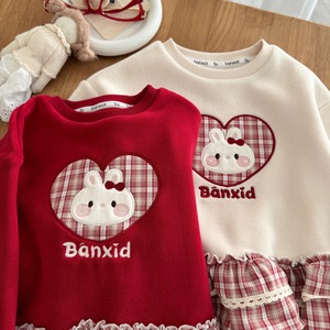 Tongxingyuan Girls Sweatshirt Fleece Lined Cartoon Rabbit Red Beige Autumn Winter Kids Clothing - Product Image 3
