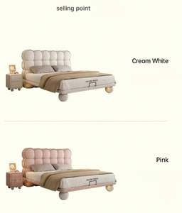 Lit flottant de style crème pour enfants | Design de princesse bouffée de biscuits minimaliste pour garçons et filles | Cadre en bois de qualité supérieure - Product Image 5