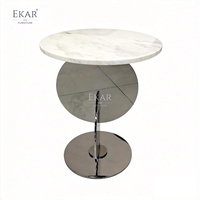 Meubles EKAR |   Marbre Moderne Eclipse &amp;   Table d'appoint géométrique chromée sur piétement