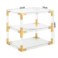 Table d'appoint de luxe à 3 niveaux avec cadre doré, étagères en verre trempé transparent et pieds en acrylique, table de chevet d'angle pour canapé avec rangement supplémentaire