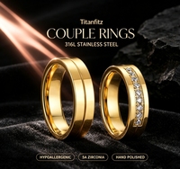 Bagues de promesse assorties Titanfitz en acier inoxydable 316L plaqué or PVD 18 carats avec zircone cubique 5A, alliance de mariage, cadeau d'anniversaire pour couple