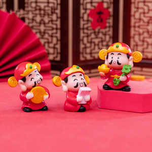 Mini figurine dorée porte-bonheur de style chinois pour cadeaux ou décoration de la maison du Nouvel An chinois, statue amusante du Dieu de la Richesse en plastique - Product Image 4