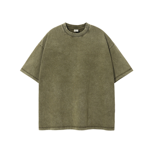 Men's Retro Style Short-Sleeved T-Shirt Washed Distressed Vintage O-Neck Design Knitted Fabric Blank Design - Product Image 5