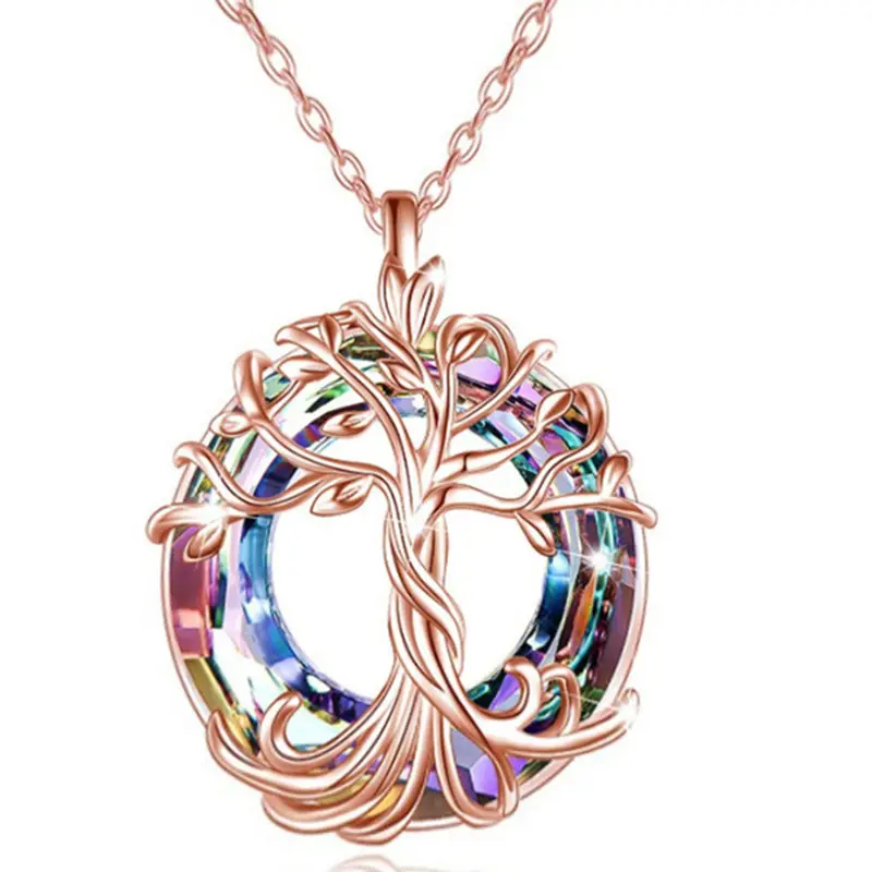 Tree of Life Round Necklace Wedding Aesthetic Jewelry Exquisite Gorgeous Pendant Wedding Engagement Jewelry Crystal for Women