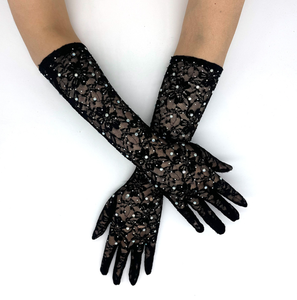 Gants longs en dentelle à strass pour <span class=keywords><strong>femme</strong></span>, motif floral, pour mariage, fête, mariée, banquet, gants longs sexy pour <span class=keywords><strong>femme</strong></span> - Product Image 1