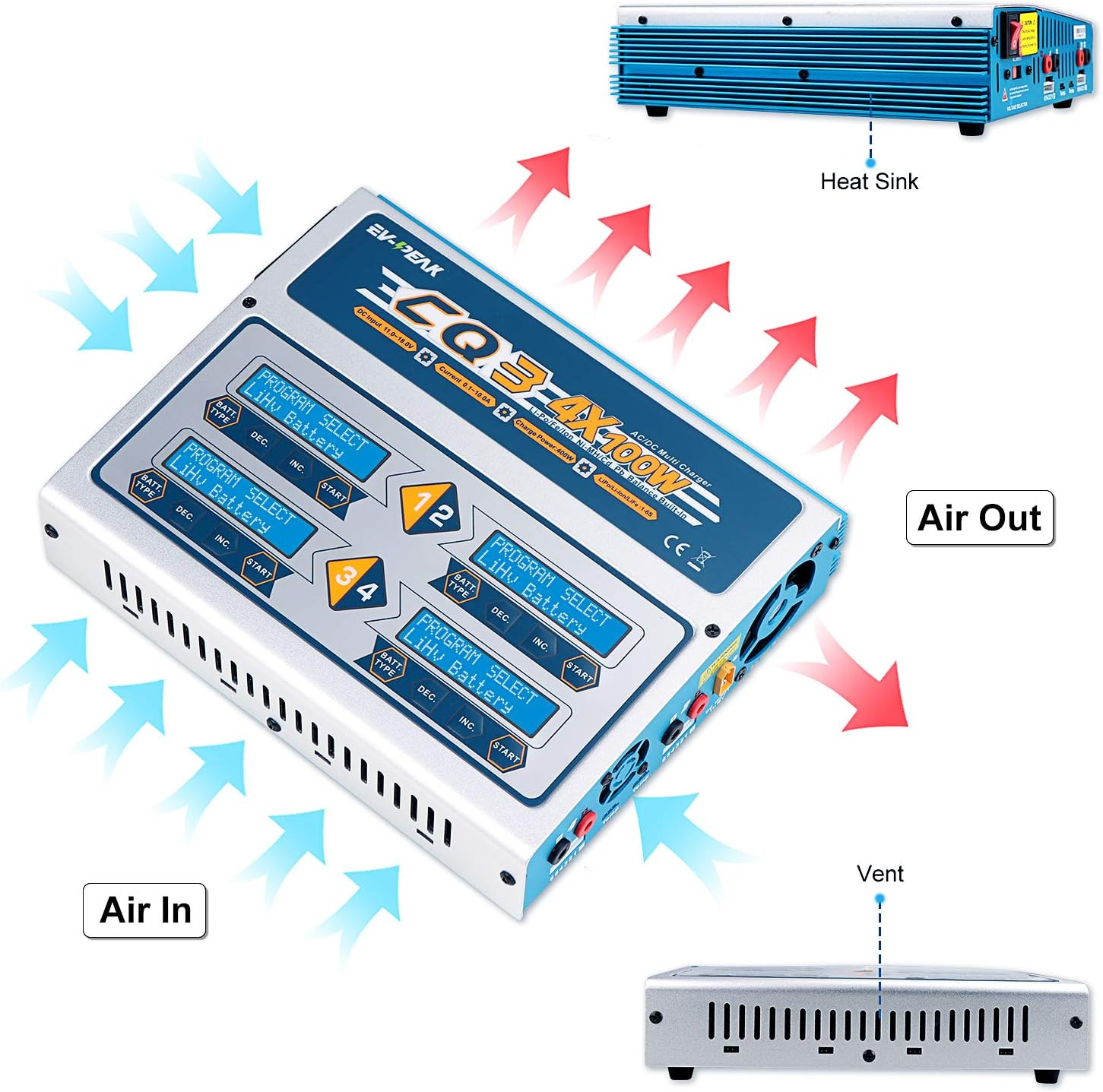 EV-PEAK CQ3 Lipo Battery Balance Charger - 100wx4 Channels