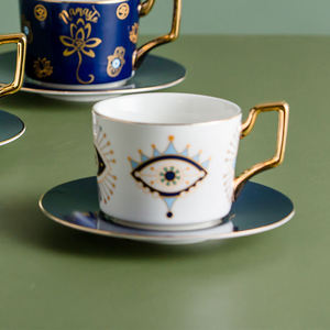 Set di tazze e piattini in ceramica Nordic Luxury Evil Eyes Set di piattini per tazze da caffè turco dal Design moderno - Product Image 2