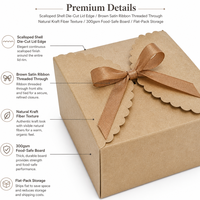 Caja de Regalo de Papel Kraft Ecológica con Borde Festoneado, Personalizable con Logotipo, Cinta Resistente y Lazo para Recuerdos de Boda