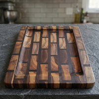 Plateau de service décoratif multifonctionnel en bois géométrique de luxe PLP, style antique rustique, artisanal, traditionnel, rectangulaire