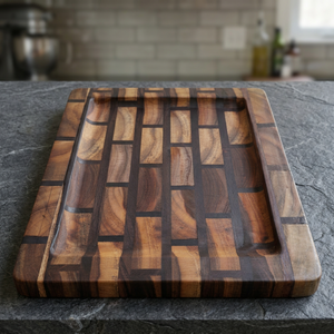Plateau de service décoratif multifonctionnel en bois géométrique de luxe PLP, rustique, artisanal, traditionnel, rectangulaire, vertical - Product Image 2
