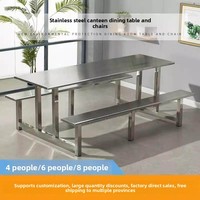 Table de salle à manger rectangulaire en acier inoxydable pour cafétérias, écoles, usines, restaurants, renforcée, 4/6/8 places, assemblage rapide