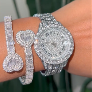 Foxi Jewelry 2022 Iced Out Pink Women Watches Bling Watch With Pink Dial Bling Bling Hip Hop Watches 