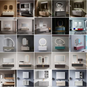 High End Minimalist <b>Bathroom</b> <b>Vanities</b> With Frameless Irregular Led Mirror Ample Storage <b>Vanity</b> Set For Modern Home - Product Image 2