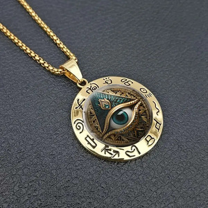 Collar con Colgante de Pirámide del Ojo que Todo lo Ve, Chapado en Oro, Aleación de Zinc, Símbolo Religioso, Unisex, Uso Diario, Cadena de Caja, Joyería - Product Image 3