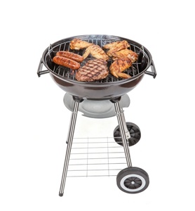 Parrilla de Carbón Redonda de 22 Pulgadas con Ruedas y <span class=keywords><strong>Bandeja</strong></span> para <span class=keywords><strong>Cenizas</strong></span>, Parrilla Móvil para Acampar al Aire Libre, Hacer Picnic y Cocinar - Product Image 1