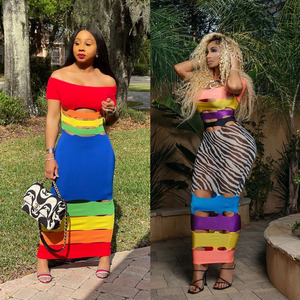2021 महिला सेक्सी बॉडीकॉन फ्रॉक डिजाइन इंद्रधनुष प्लस आकार क्लब नाइट पहने महिला पोशाक के साथ आकस्मिक कपड़े पहने - Product Image 2