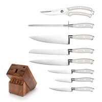 Ensemble de couteaux blancs classiques entièrement forgés, 17 pièces, avec bloc en bois et aiguiseur