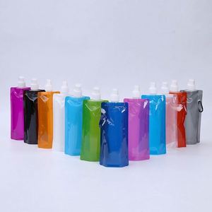 Bouteille d'eau pliable en PE de 480 ml pour le sport et les voyages en plein air, sac à eau portable en plastique pliable - Product Image 1
