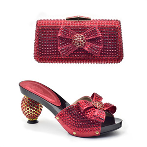 New Arrival Fuchsia African Open Toe <b>Wedges</b> Shoes Matching Bag <b>Set</b> 2020 Lady's 5CM High Heels Crystal Hard-Wearing Lightweight - Product Image 6