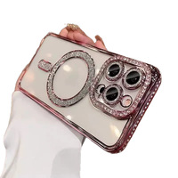 Étui de téléphone magnétique sans fil en TPU rose pailleté avec strass et coque de protection pour iPhone 18 Pro Max